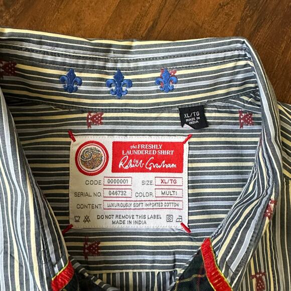 THE FRESHLY LAUNDERED SHIRT by ROBERT GRAHAM Blue Pinstriped Cotton - Picture 7 of 11